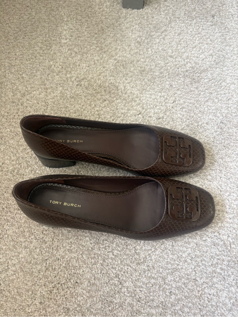 Tory Burch Brown Leather Logo Flats